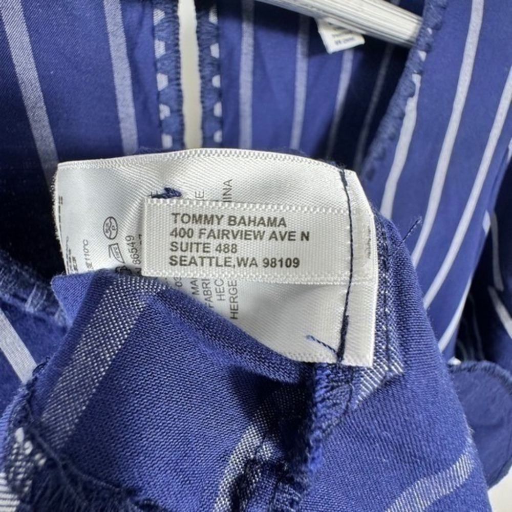 Tommy Bahama Dress M Medium Blue White Vista Stripe V Neck Flutter Sleeve Casual - Picture 7 of 16